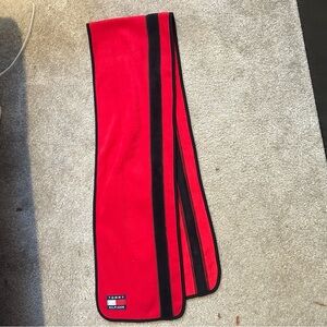 Tommy Hilfiger red with black stripe fleece scarf. Unisex